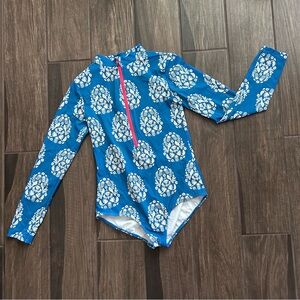 Boden Girls Sun Safe Raglan Sleeve Swimsuit Floral Birds Sz 13-14 Yrs